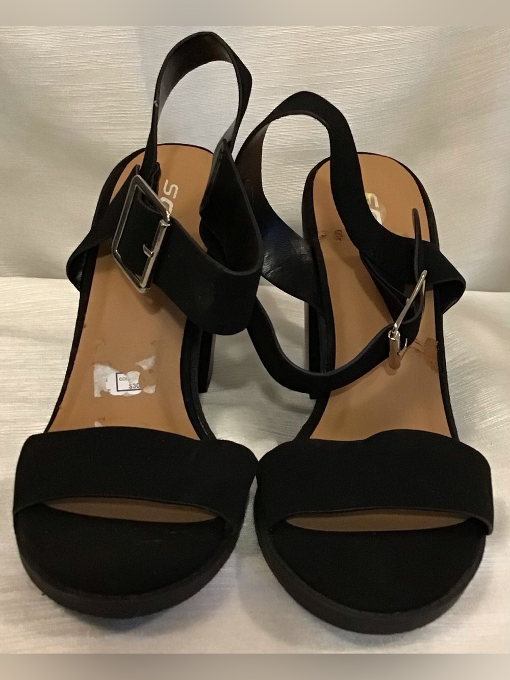 Soda Black Open-Toe Slingback Block Heel Sandals